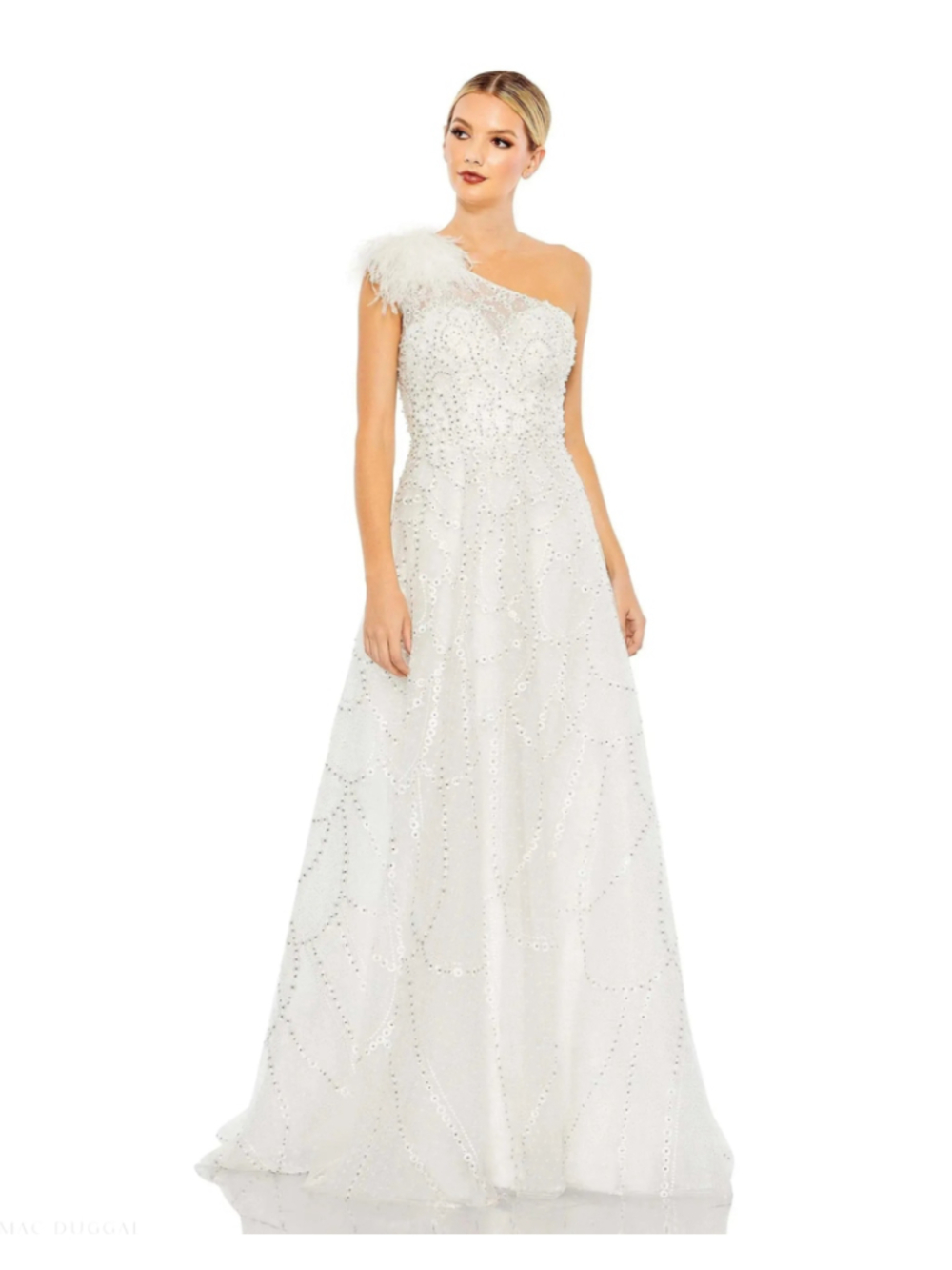 Mac Duggal White Embellished One Shoulder A Line Gown Size 2 #20389